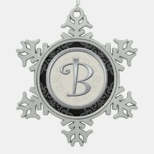 Stylish Silver Monogram B Christmas Snowflake Pewter Christmas Ornament