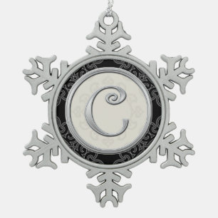 Stylish Silver Monogram C Christmas Snowflake Pewter Christmas Ornament