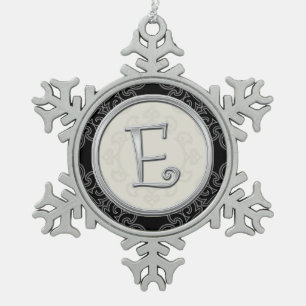 Stylish Silver Monogram E Christmas Snowflake Pewter Christmas Ornament
