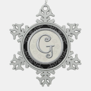Stylish Silver Monogram G Christmas Snowflake Pewter Christmas Ornament