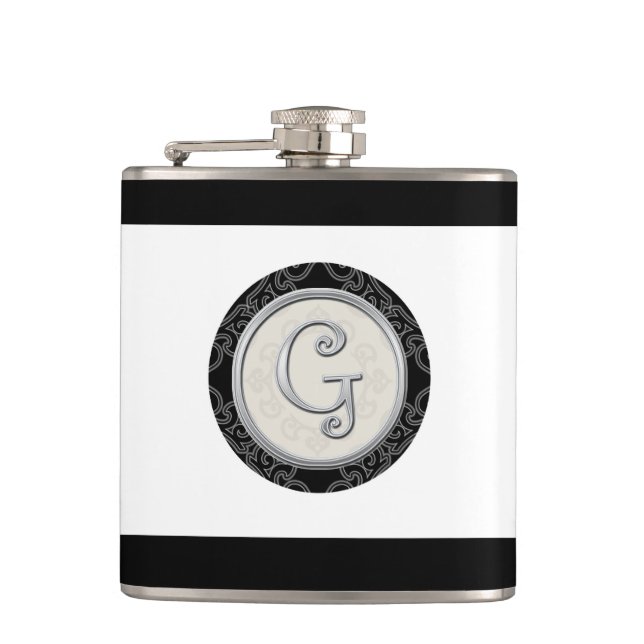 Stylish Silver Monogram Initial G Hip Flask (Front)