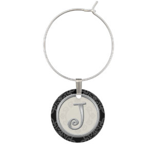 Stylish Silver Monogram Initial J Wine Charm