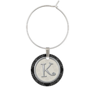 Stylish Silver Monogram Initial K Wine Charm