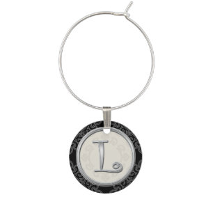 Stylish Silver Monogram Initial L Wine Charm