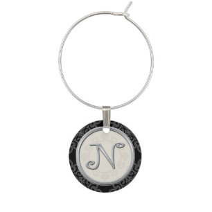 Stylish Silver Monogram Initial N Wine Charm