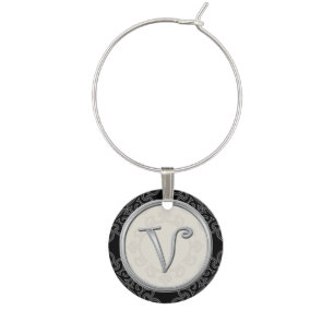Stylish Silver Monogram Initial V Wine Charm