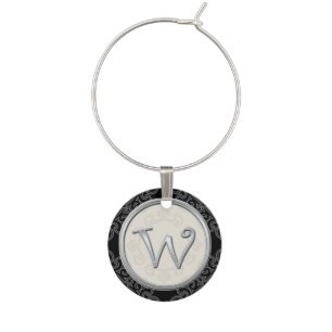 Stylish Silver Monogram Initial W Wine Charm