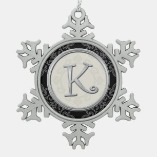 Stylish Silver Monogram  K Christmas Snowflake Pewter Christmas Ornament