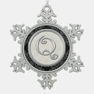 Stylish Silver Monogram Q Christmas Snowflake Pewter Christmas Ornament