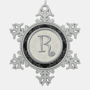 Stylish Silver Monogram R Christmas Snowflake Pewter Christmas Ornament