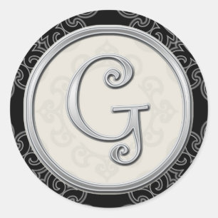 Stylish Silver Monogram Stickers::Initial G Seal
