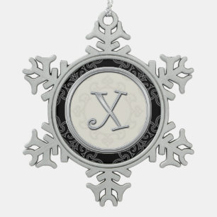 Stylish Silver Monogram X Christmas Snowflake Pewter Christmas Ornament