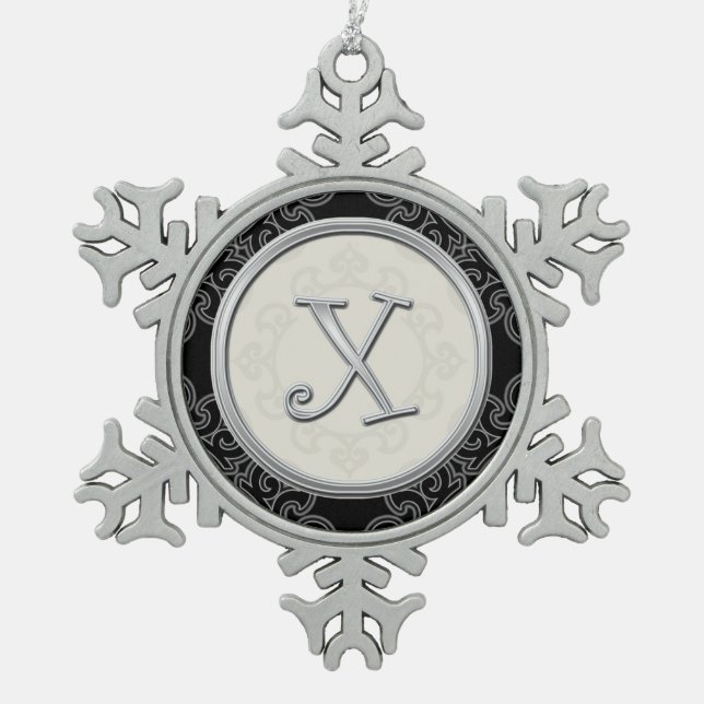 Stylish Silver Monogram  X  Christmas Snowflake Pewter Christmas Ornament (Front)
