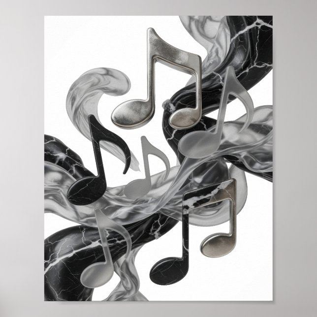 Stylish Silver MUSIC IN MOTION Custom Design Poster (Front)