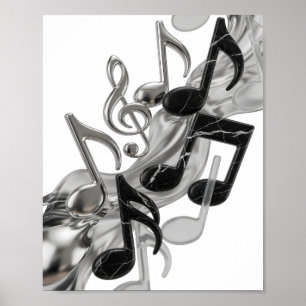 Stylish Silver MUSIC IN MOTION Graphic Design Poster