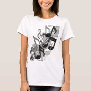 Stylish Silver MUSIC IN MOTION Graphic Design T-Shirt