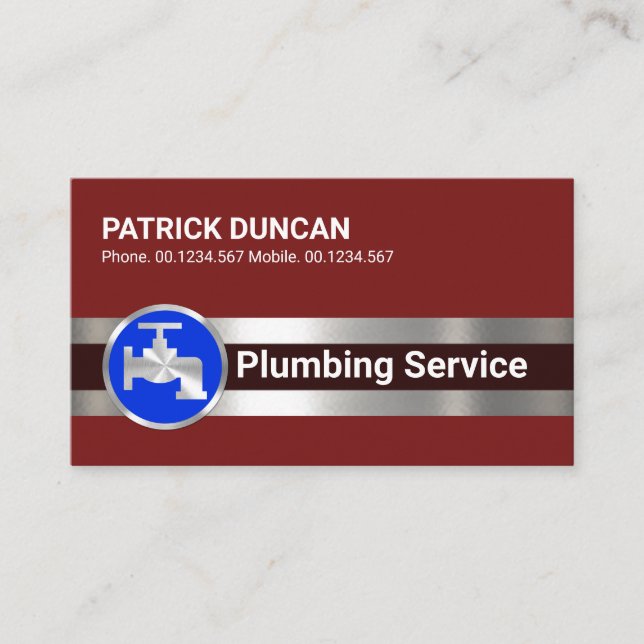 Stylish Silver Pipe Blue Faucet Business Card (Front)