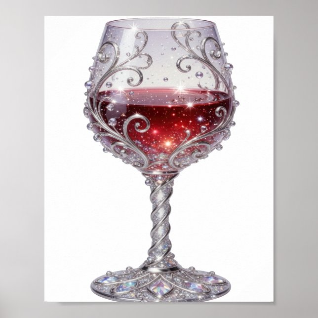 Stylish Silver RED WINE GLASS 3D Text Art Poster (Front)