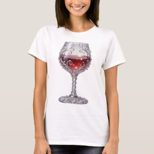 Stylish Silver RED WINE GLASS 3D Text Art T-Shirt