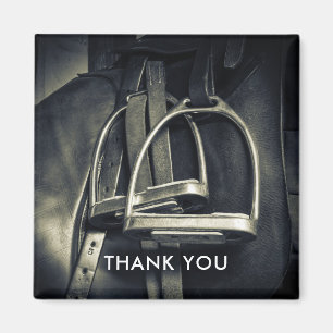 Stylish Silver Stirrups English Saddle Thank You Magnet