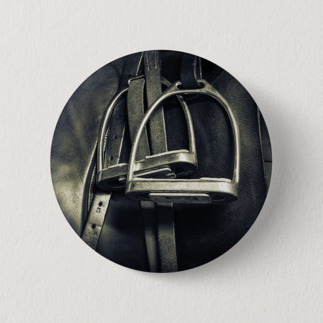 Stylish Silver Stirrups on English Riding Saddle 6 Cm Round Badge (Front)