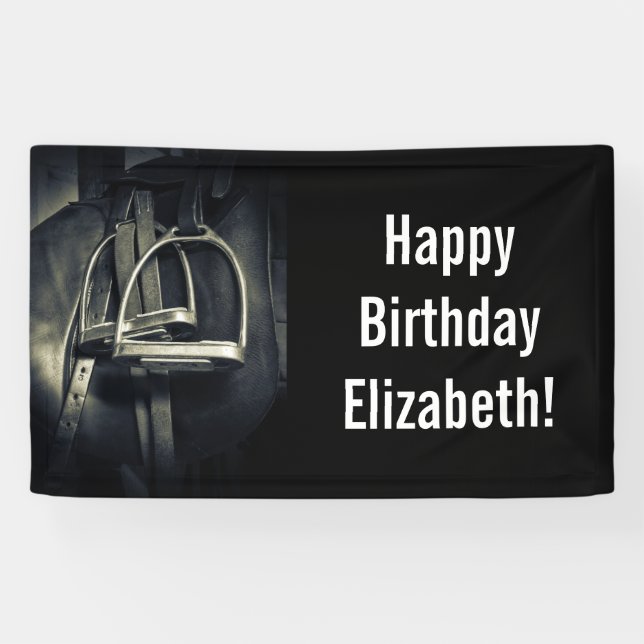 Stylish Silver Stirrups on English Riding Saddle Banner (Horizontal)