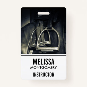 Stylish Silver Stirrups on English Riding Saddle ID Badge