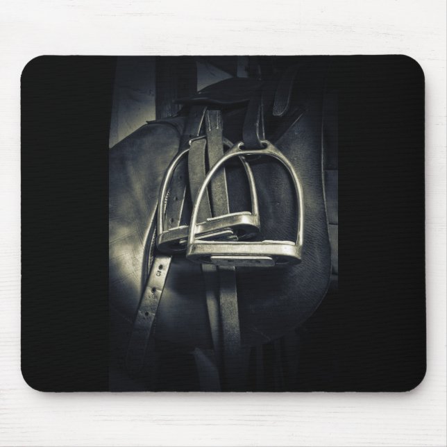 Stylish Silver Stirrups on English Riding Saddle Mouse Mat (Front)