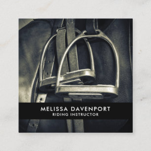 Stylish Silver Stirrups on English Riding Saddle Square Business Card