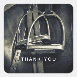 Stylish Silver Stirrups on English Riding Saddle Square Sticker