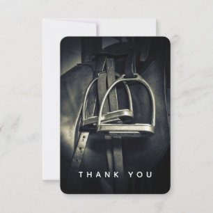 Stylish Silver Stirrups on English Riding Saddle Thank You Card