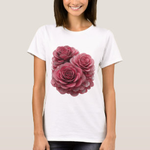 Stylish Silver THREE PINK ROSES WITH WATER DROPS T-Shirt