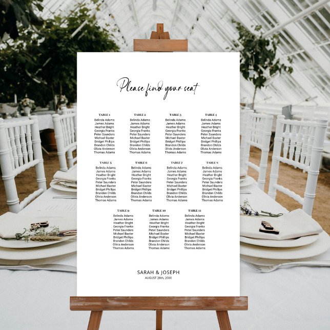 Stylish Simple 11 Table Wedding Seating Chart (Creator Uploaded)