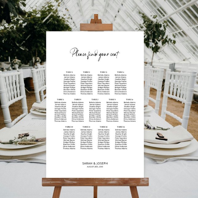Stylish Simple 13 Table Wedding Seating Chart (Creator Uploaded)