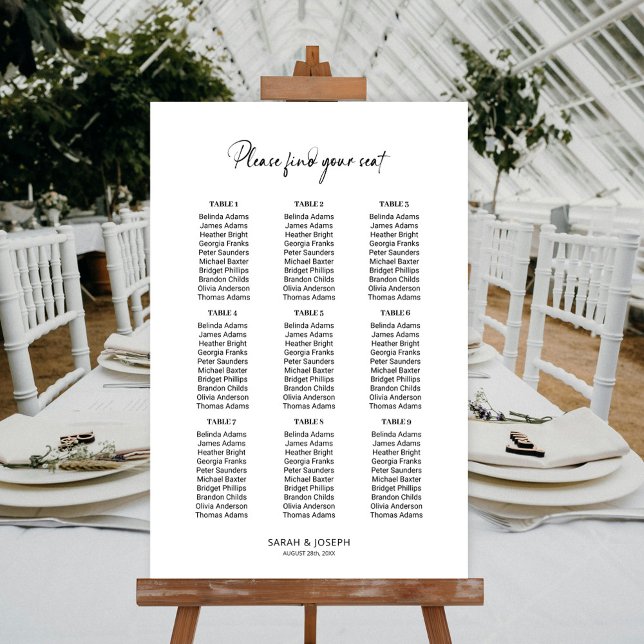 Stylish Simple 9 Table Wedding Seating Chart (Creator Uploaded)