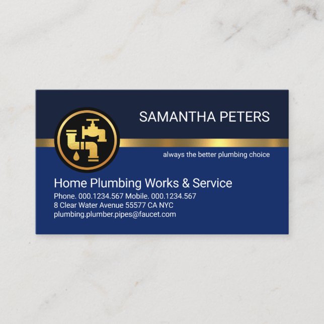 Stylish Simple Blue Plumbing Layers Business Card (Front)