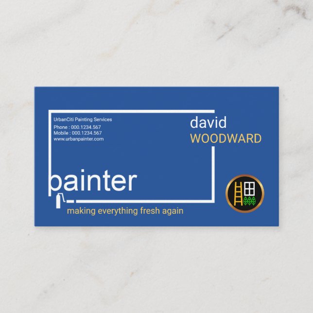 Stylish Simple Bright Blue Painters Painting Box Business Card (Front)