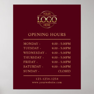 Stylish Simple Burgundy Red Business Opening Hours Poster
