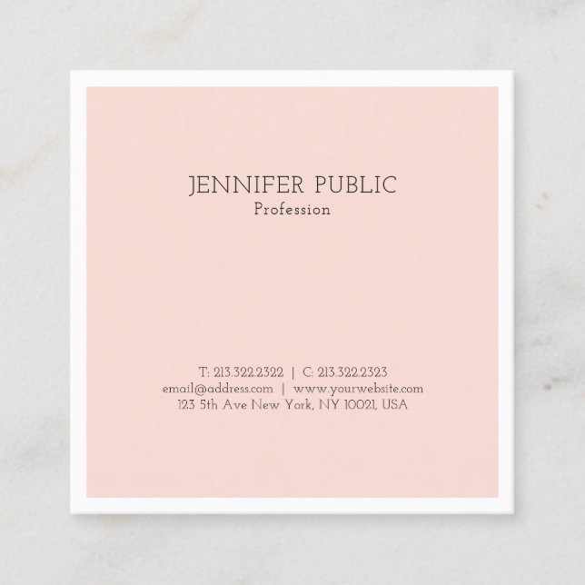 Stylish Simple Design Trendy Blush Pink Luxe Plain Square Business Card (Front)