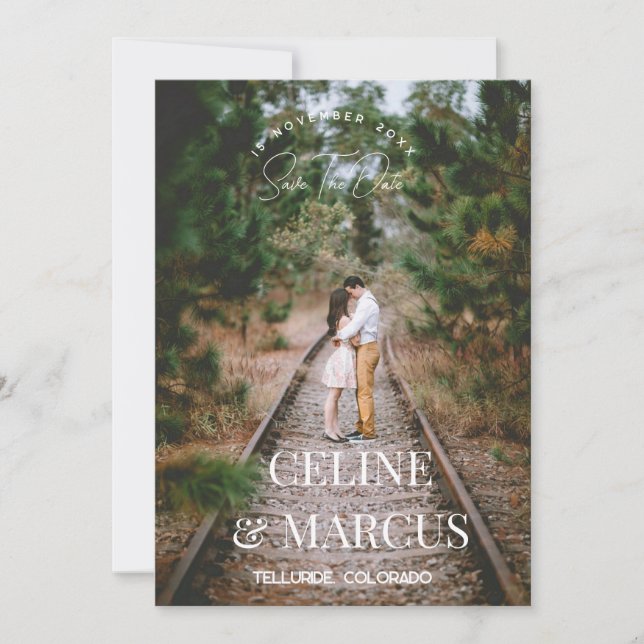 Stylish Simple Full Photo Double-sided Save The Date (Front)