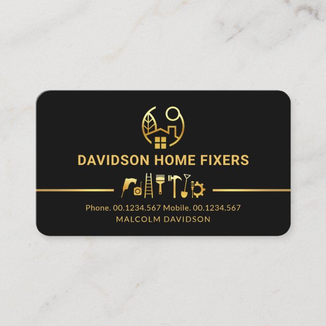 Stylish Simple Gold Handyman Tools Line Business Card (Front)
