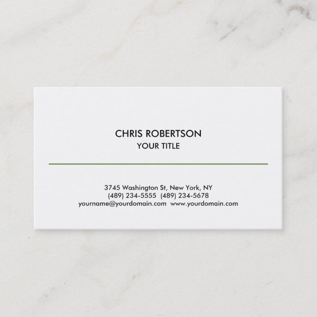 Stylish Simple Green Line White Business Card (Front)