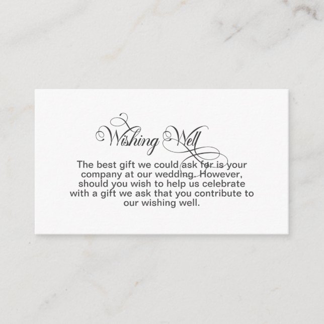 Stylish Simple Grey Text Wedding Wishing Well Enclosure Card (Front)