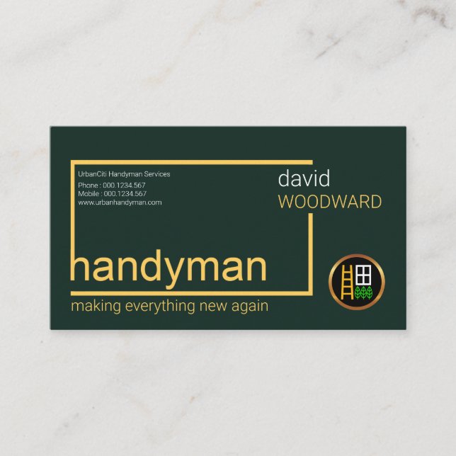 Stylish Simple Handyman Rectangle Box Building Business Card (Front)