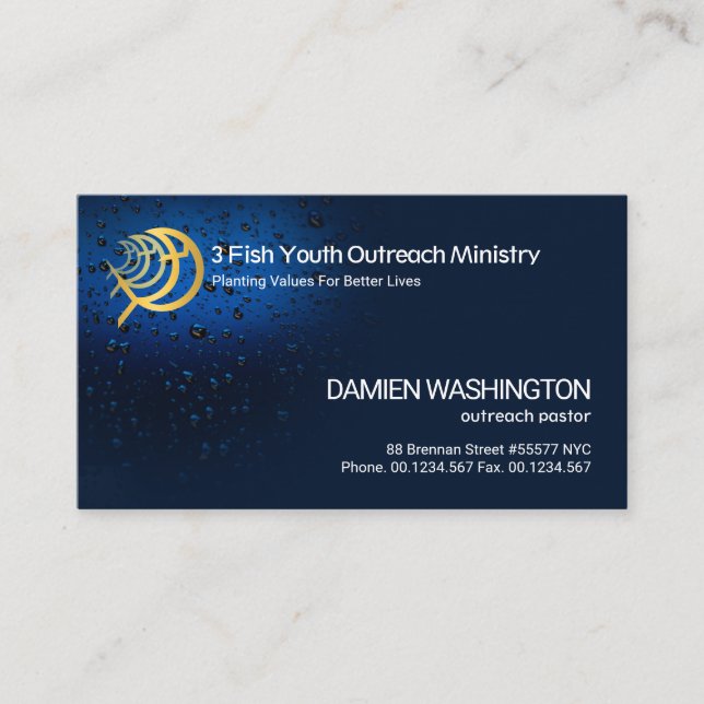 Stylish Simple Luminescent Water Drops Christian Business Card (Front)