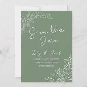 Stylish simple minimal Elegant modern sage green Save The Date
