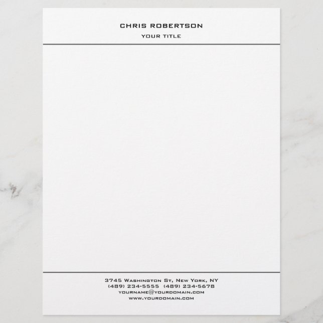 Stylish Simple Minimalist Modern Professional Custom Letterhead (Front)