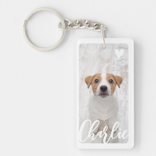 Stylish Simple Modern Dog Lover Heart 2 Photo Key Ring (Front)