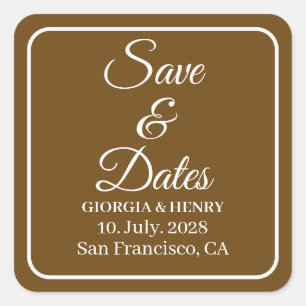 STYLISH SIMPLE MODERN MINIMLIST BROWN WEDDING SQUARE STICKER