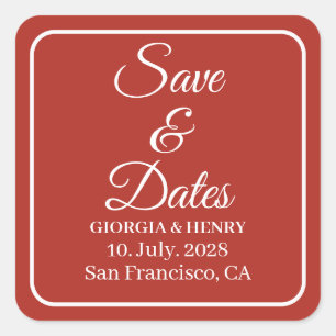 STYLISH SIMPLE MODERN MINIMLIST DARK RED WEDDING SQUARE STICKER